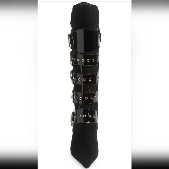 Jeffert Campbell Seatbelt Suede Patent Leather Boots Buckle Designer #59 - Picture 3 of 16